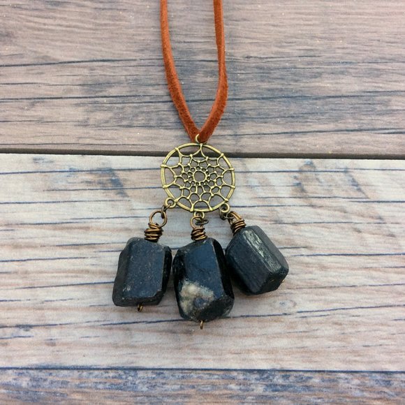 Black Tourmaline crystal car charm - rear view mirror, raw crystal necklace - Picture 2 of 7